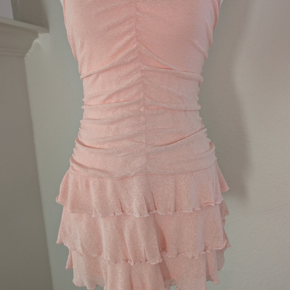 Woman's Pink Ruched And Ruffled Dress - Picture 2 of 5